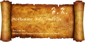 Hofbauer Kálmán névjegykártya